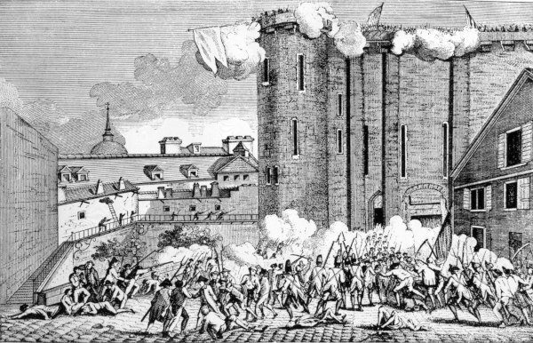 Cuadro de la Caída de la Bastilla, que inicia la Edad Contemporánea, periodo definido por la división de la historia.