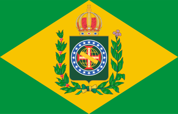 Flag of the Empire of Brazil, used during the Brazilian Empire, a period defined by the division of Brazil's history.