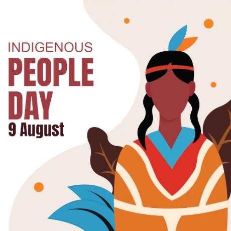 Illustration representing Indigenous People Day (9 August) in a question about which and what.